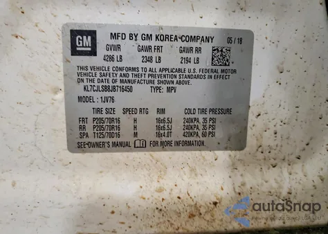 2018 Chevrolet Trax 1Lt z USA, uszkodzony, nr VIN KL7CJLSB8JB716450